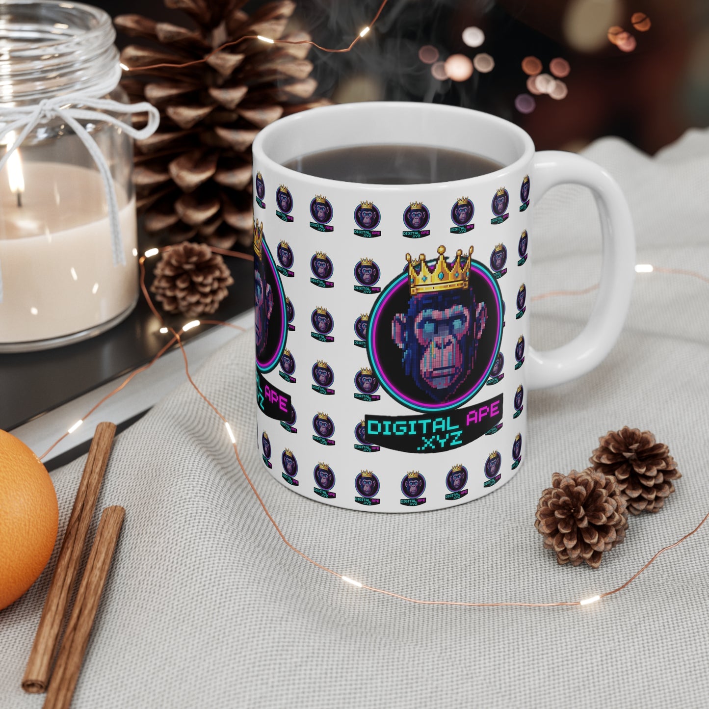 Digital Ape Crown Mug – Unique Gift for Gamers, Collectors, Coffee Lovers, Birthday, Christmas, Art Decor