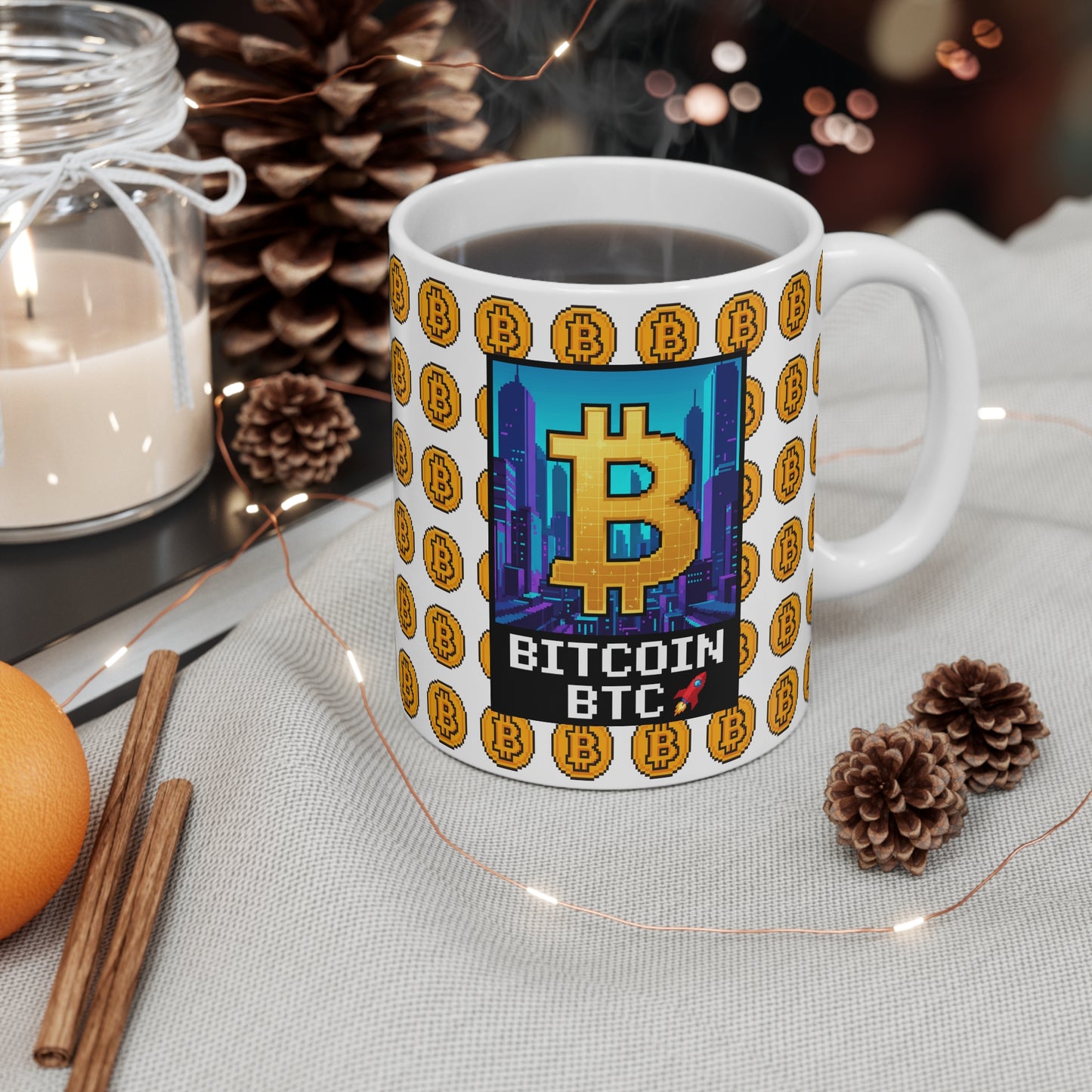 Bitcoin Theme Mug, Crypto Lover Gift, Retro Gamer Coffee Mug, BTC Mug, Unique Bitcoin Present