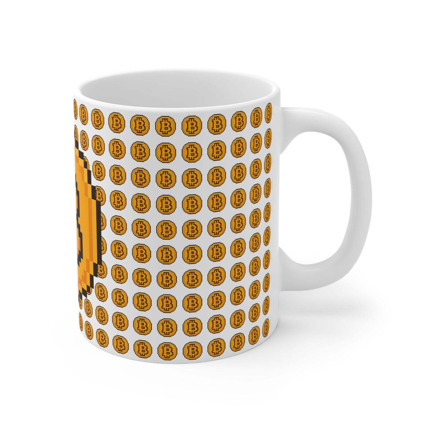 Pixelated Bitcoin Mug - 11oz Retro Cryptocurrency Coffee Cup, Gamer Gift, Office Accessory, Bitcoin Collector